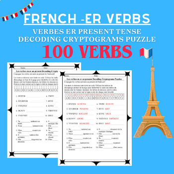 Preview of French ER Verbs Verbes ER Present Tense Dcoding Cryptograms Puzzles
