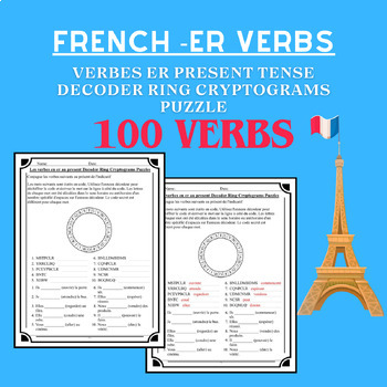 Preview of French ER Verbs Verbes ER Present Tense Decoder Ring Cryptograms Puzzle