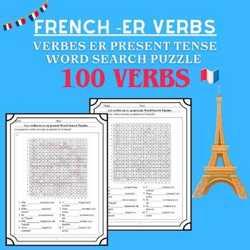 Preview of French ER Verbs Verbes ER Present Tense Word Search Puzzle No Prep Worksheet