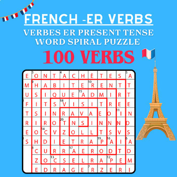 Preview of French ER Verbs Verbes ER Present Tense Word Spiral Worksheet No Prep