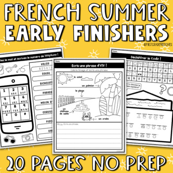Preview of French Early Finishers Summer Packet | French Sub Plans | L'été