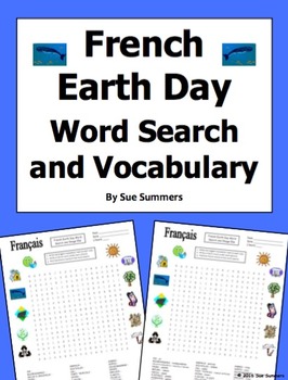 Preview of French Earth Day Word Search Puzzle and Vocabulary List - Jour de la Terre
