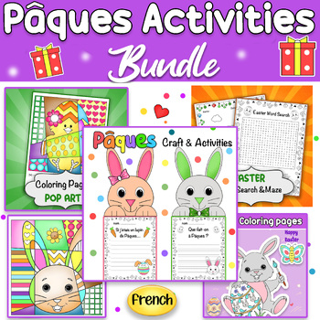 Preview of French Easter Activities Bundle - Crafts, coloring, word search, Spring Writing