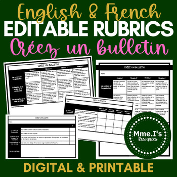 Preview of French Editable Rubrics Pack | Create a Newsletter Assignment | Digital & Print