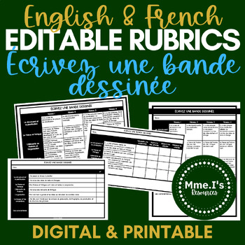 Preview of French Editable Rubrics Pack | Write a Comic Assignment | Digital & Print