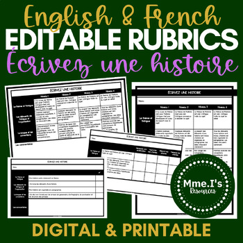 Preview of French Editable Rubrics Pack | Write a Story Assignment | Digital & Print