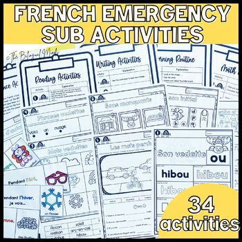 Preview of French Emergency Sub Plans | French SUB Tub 1 WEEK | Activités de suppléance