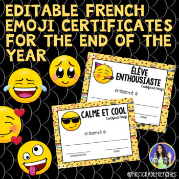 Preview of French End of Year Emoji Awards Certificates | Digital and Print | EDITABLE