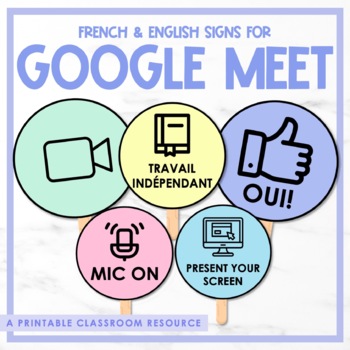 Preview of French & English Google Meet Signs | Virtual Learning