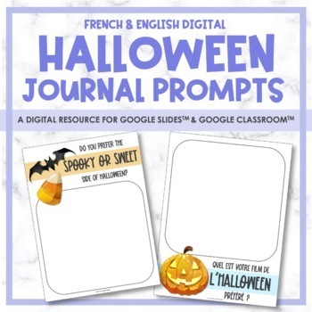 Preview of French & English Halloween Digital Journal Prompts - Distance Learning