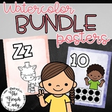 French & English Simple Watercolor Classroom POSTERS - BUNDLE