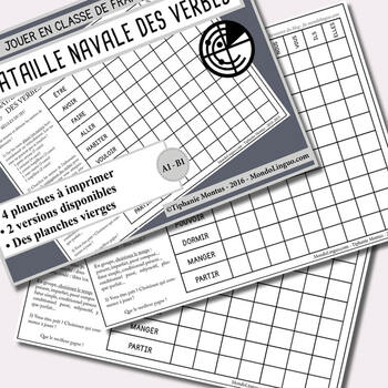 Preview of GAMES to teach FRENCH/FFL/FSL - Verbs Battleship - Bataille navale des verbes