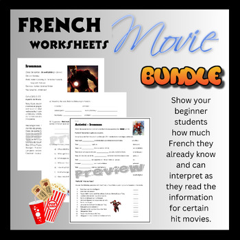 Preview of French FLE Movie Activity Bundle - Ironman - Grade 9-10 Core French