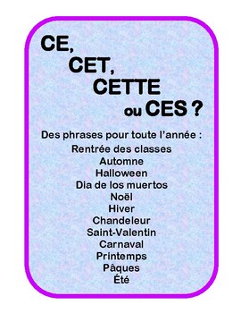 Preview of French FLE - adjectifs démonstratifs - ce, cet, cette or ces ?