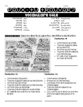 Preview of French FOLLOWING DIRECTIONS #1 on a city map interp. reading