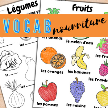 Preview of French FOOD Vocabulary Coloring sheets Word walls Flashcards Audios PowerPoint