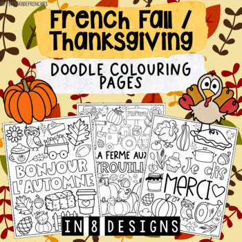 Preview of French Fall Thanksgiving Coloring Pages | L'automne et L'action de grâce