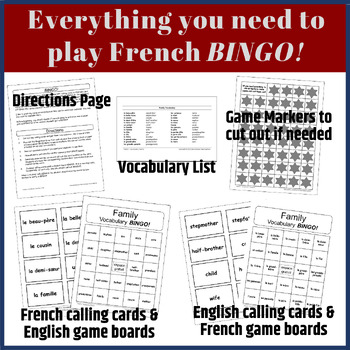 Family Vocabulary Bingo! Game   French Level 1 By Sheri's Simple 