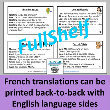 French Conversation Cards La Famille Et Les Animaux Speaking Activity