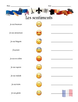 Preview of French Feelings Worksheet