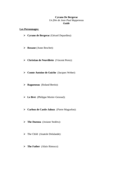 Preview of French Film/Movie Study Guide: Cyrano De Bergerac (8 Pages)