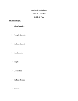 Preview of French Film/Movie Study Guide for "Au Revoir Les Enfants" (8 Pages)