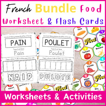 Preview of French Food Adventure Bundle: Worksheets, Printables & Flashcards for Interactiv