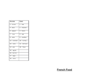 French Food Crossword by Jordyn Bell Teachers Pay Teachers