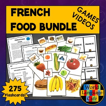 Preview of FRENCH FOOD BUNDLE ⭐ French Foods Activities Review Games ⭐ French Flashcards