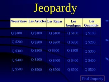 Preview of French Food Review Jeopardy Game