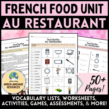 Preview of French Food Unit - Au Restaurant: Vocabulary Activities & Assessments