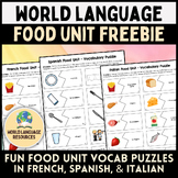 World Language Food Unit FREEBIE - French, Spanish, Italian