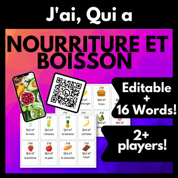 Preview of French Vocabulary Lesson & Review Game Food & Drink Editable 2+ Players