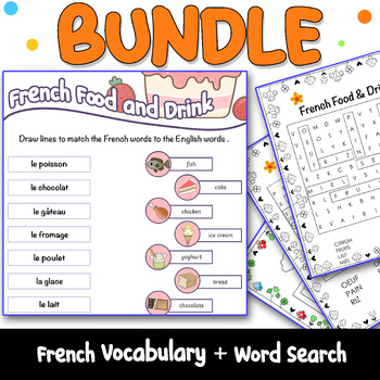 Preview of French Food and Drink Vocabulary Bundle - Word search Activity + Maze (français)