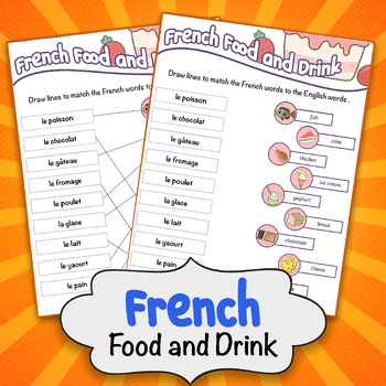 Preview of French Food and Drink Vocabulary Worksheet - Learn French Cuisine Terms