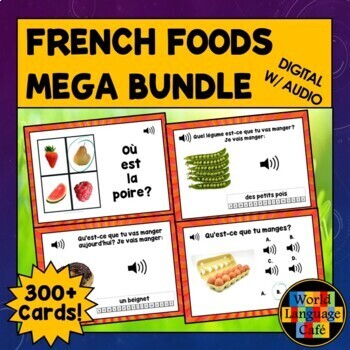 Preview of FRENCH FOODS DRINKS BOOM CARDS ⭐ French Digital Flashcards ⭐ All Foods Bundle