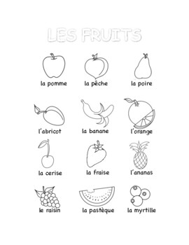 French Fruit COLORING & HANDWRITING PAGES by Madina | TpT
