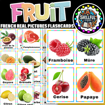 Preview of French Fruit Flashcards | Les Fruits Cartes Mémoire Françaises | for k & Prek