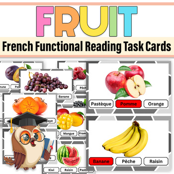 Preview of French Fruit Functional Reading Task Cards|Les Fruits Cartes Mémoire Françaises