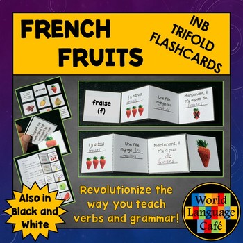 Preview of French Fruits Flashcards Interactive Notebook Trifold Flashcards