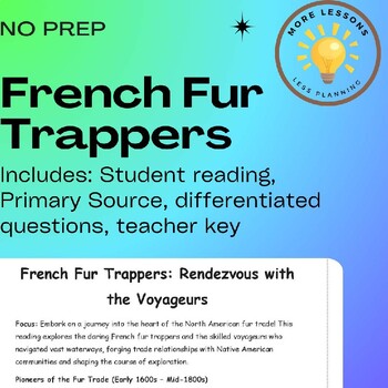 Preview of French Fur Trappers Pre-Colonial America Reading Comprehension Worksheet