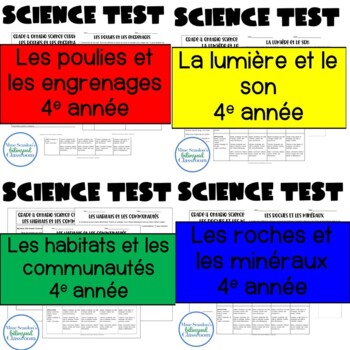 Preview of French Grade 4 Science Test Bundle