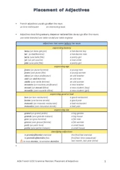 Preview of French Grammar Adjectives 6: Placement of Adjectives (Revision)