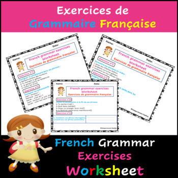 Preview of French Grammar Exercises Worksheet(Exercices de Grammaire Française)