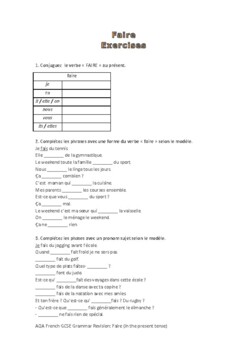 Preview of French Grammar: Irregular Verbs 3: Faire Revision