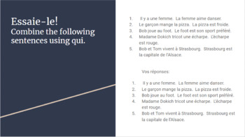 French Grammar Lesson: Combining Sentences with Qui and Que | TPT