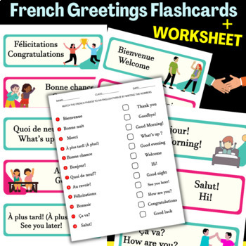 Preview of French Greetings Flashcards - Les Salutations Worksheet