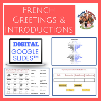 Preview of French Greetings & Introductions Digital, Google Slides™ Vocabulary Activities