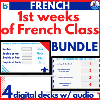 Preview of French Greetings Introductions Subject Pronouns Digital Boom™ Cards BUNDLE 1