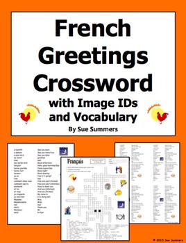 Preview of French Greetings and Basics Crossword Puzzle, IDs, and Vocabulary